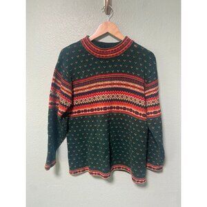 Vintage Erika Classics Women's Teal Orange Fall Winter Sweater Long Sleeve Small